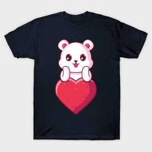 Cute Polar Bear with big love. Gift for valentine's day with cute animal character illustration. T-Shirt